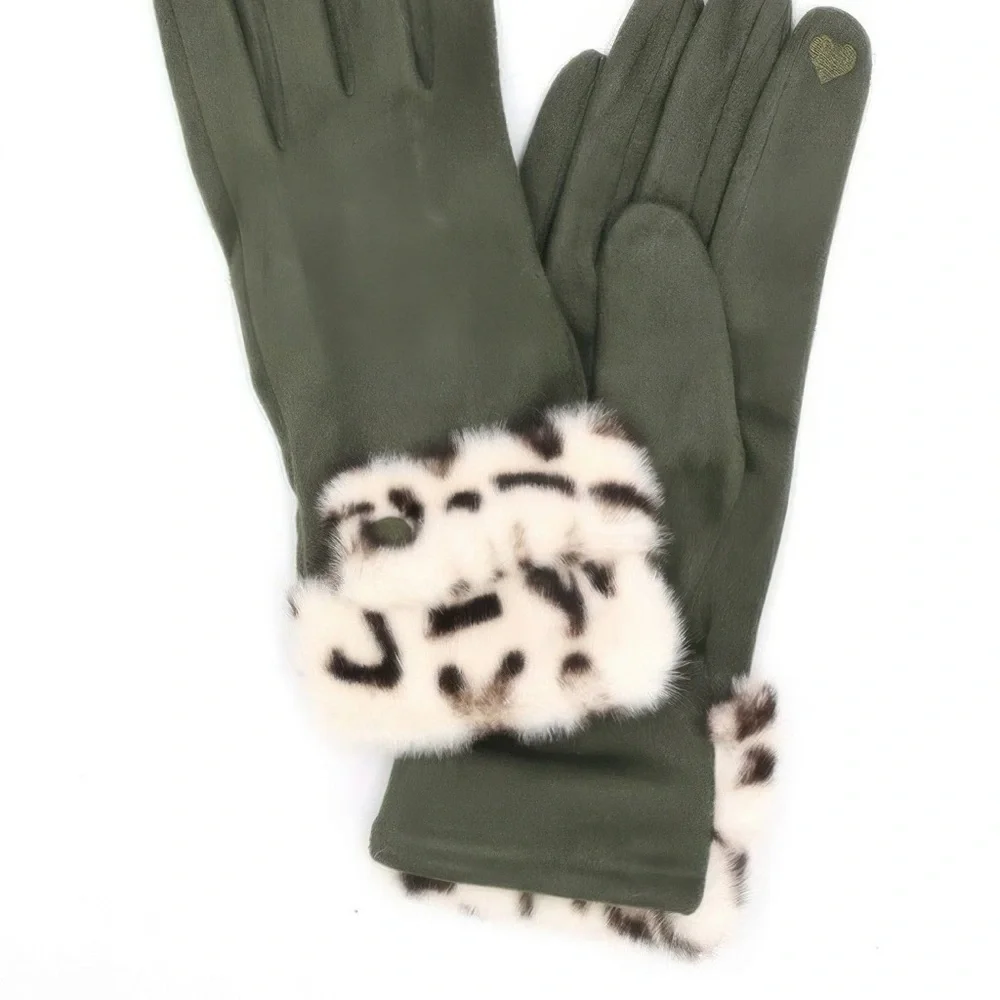 Leopard Faux Fur Cuff Smart Touch Gloves